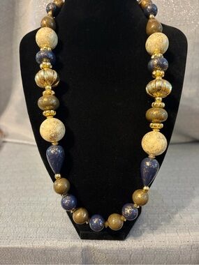 Gold & Navy Beaded Statement Necklace